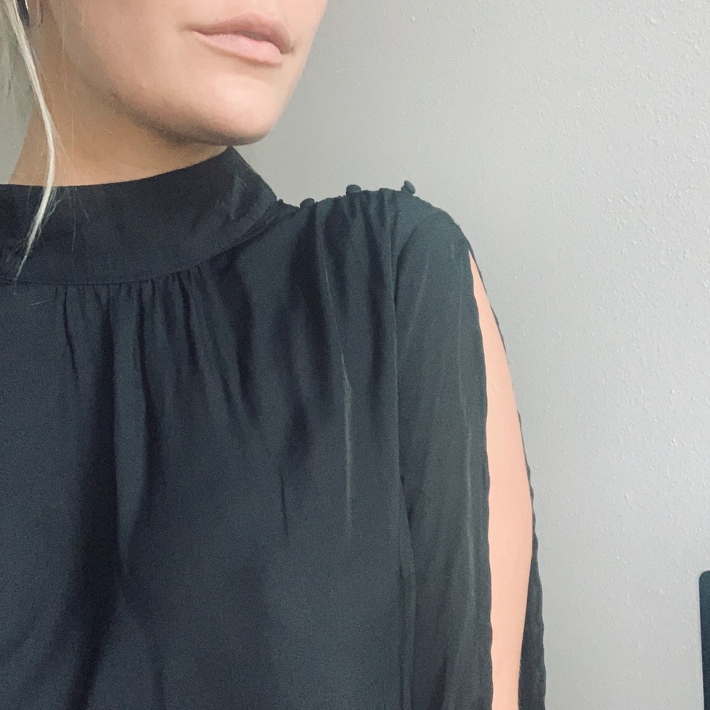 Black silk, slit sleeve blouse